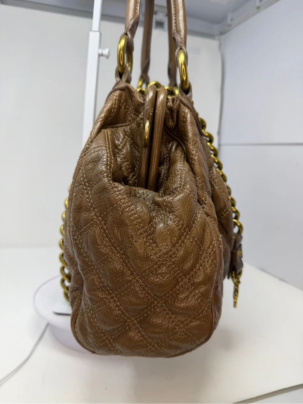 Marc Jacobs Stam Quilted Brown contrast stitch/maroon suede interior Fall 2005